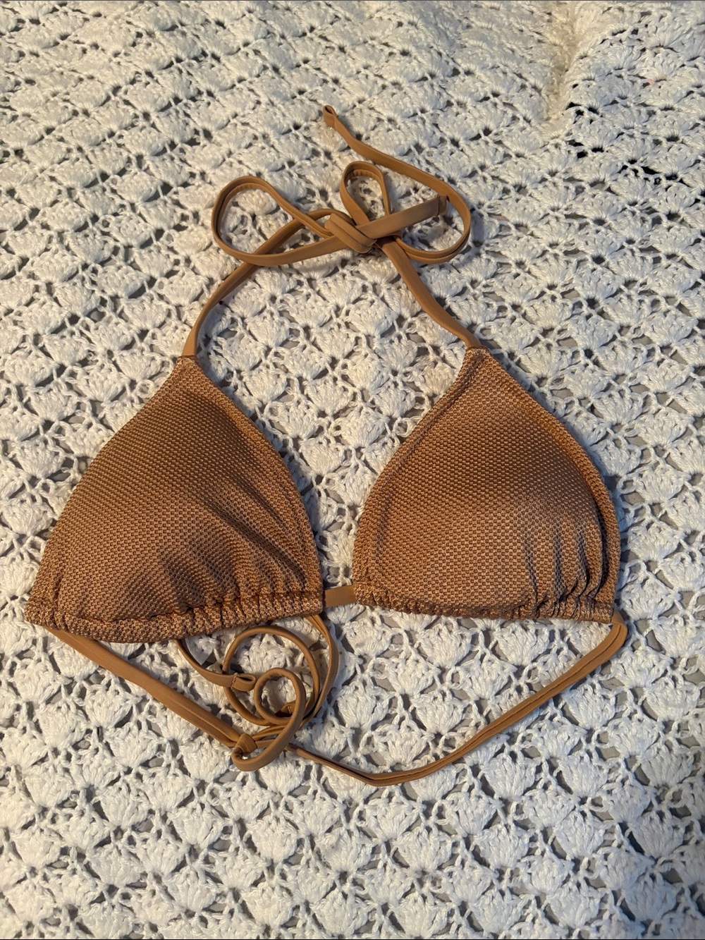 aerie Textured Triangle Bikini Top in Caramel